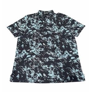 Travis Mathew Alley Oop Polo Golf Shirt XXL Black Blue Floral 4 Way Stretch